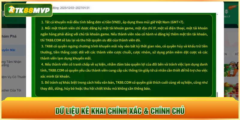Dữ liệu kê khai chính xác & chính chủ Dữ liệu kê khai chính xác & chính chủ