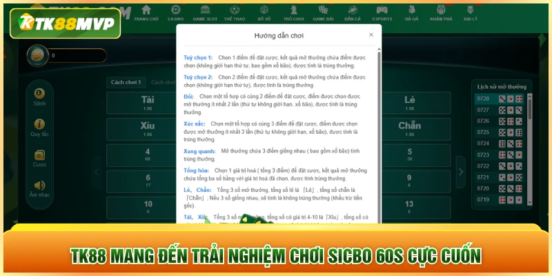 TK88 mang đến trải nghiệm chơi Sicbo 60s cực cuốn TK88 mang đến trải nghiệm chơi Sicbo 60s cực cuốn